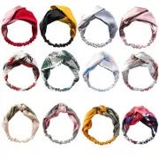 Women Chiffon Floral Print Headband Fashion Bohemian Elastic Cross Hair Bands