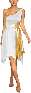 [Generic] Women's Lyrical Modern Dance Dress Sleeveless Off Shoulder Irregular Hem Tango Salsa Rumba Dance Costume