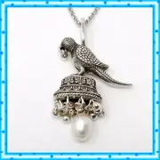 Brighton Rajasthan Parrot Bird Long Pearl Silver Convertible Necklace NWT $108