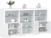 White Sideboard with Doors, LED Lights - Modern Kitchen Storage Cabinet for Dining, Farmhouse Furniture, Buffet Table & Cabinets