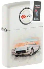 Zippo 48406 Chevy Vintage Corvette White Matte Lighter + FLINT PACK