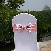 Bows Sash, Chair Cover Bows,Chair Decorations, 35 * 28cm 10Pcs Sequins Bow Tie Chair Sashes Wedding Party Chair Sash Spandex Elastic Chair Bands Chair Knot Cover for Banquet (Color : Pink)