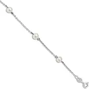 [JewelryWeb] 925 Sterling Silver Spring-Ring and Freshwater-Freshwater Cultured Pearl Bracelet 18 Centimeters 5.6mm Wide Link-Bracelet for Women