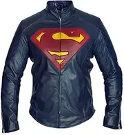 [Spazeup] Suprman Costume Collection Leather Jacket - Tom Welling Clark Kent Superhero Leather Jacket - Superville Mens Big Tall Jacket