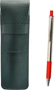 2 Pack Grain Leather Pen Case Moss Green FB325 Aluminum Straight Knock Ballpoint Pen Set Red SASMG-FB325-R-2