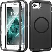 Giyer Mobile Phone Case for iPhone 8 Case with Screen Protector, 360° Shockproof Robust Armour Case for iPhone 8 Case Cover Protective Case with Magnetic (Black, for iPhone 8)