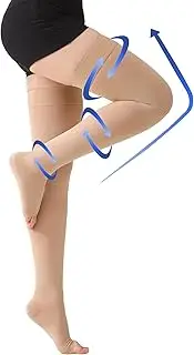 Footless Compression Stockings, KEKING Opaque Thigh High Compression Sleeves. Firm Support 20-30 mmHg Gradient Compression with Silicone Band, Treatment Swelling, Varicose Veins, Edema. 1 Pair