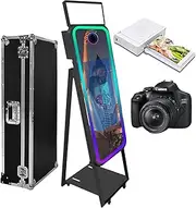 Magic Mirror Photo Booth with Flight Case Portable Touch Screen Selfie Photobooth Machine with Ring Light,RGB LED Frame for Events Rental Weddings Parties (Black+Style B, Machine+Camera+Mini Printer)