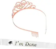 VALICLUD Graduation for Her Satin Sash Rhinestone Crown for Bachelorette Party Student Dec