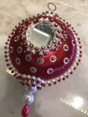 Red Mirrored Sequin Ornament Christmas Beaded accents
