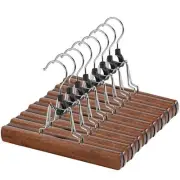 12 Pack Wooden Pants Hangers with Clips Non Slip Skirt Hangers Walnut Trouser...