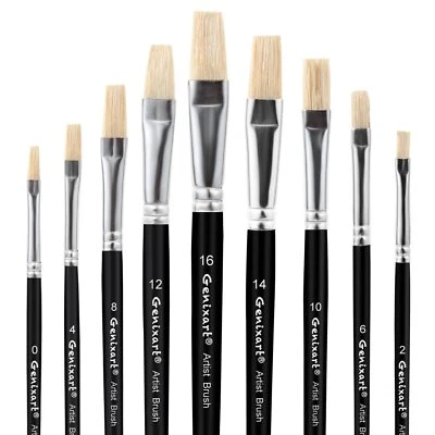 Acrylic Oil Watercolor Paint Brush Set 9pcs Flat Paintbrushes for Art Paintin...