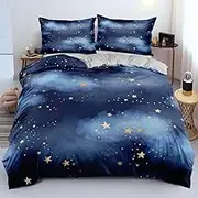 Galaxy Stars Duvet Cover Queen Outer Space Universe Bedding Set Milky Way Starry Sky Theme Quilt Cover Single King Size Quilt Cover Set Blue for Kids Boys Girls,Double(180x210cm)