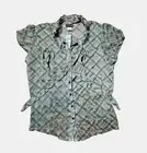 Vintage Torrid Green Plaid Chiffon Blouse Top Tie Neck Cap Sleeve Womens 2 NWT