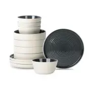 Elica 12-Piece Modern Dinnerware Set Stoneware, Plates and Bowl Sets for 4, B...