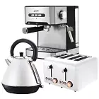 Pronti Toaster Kettle Coffee Machine Breakfast Set Bundle White