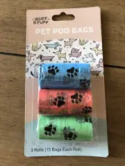 Ruff Stuff Poo Bags Pooper Scooper Bags Poop Pet Dog Waste 45 Count In 3 Colors