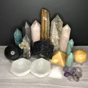 25pcs 11.5lbs Crystal Obelisk Tower Point Bulk Lot Sphere Cube Pyramid Tumble A9