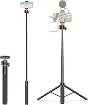 Camera Tripod, 13.7in to 55.7in Lightweight Extendable Selfie Stick Tripod with Retractable Cold Shoe Bracket, 360° Ball Head, Portable Vlog Selfie Stick for Live Streaming