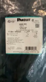 PANDUIT PLT3S-M0 Cable Tie,11.5 in 292mm Black, 1000qty NEW Zip Tie