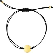 [JewelryWeb] 14k Yellow Gold Black cord Engravable Circle Friendship Bracelet 23 Centimeters Link-Bracelet for Women