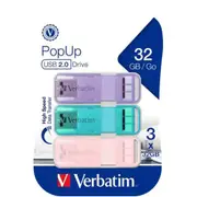 Verbatim Pop-up USB Flash Drive - 32GB - Triple Pack USB 2.0 - Assorted Pastel Colours [66760]