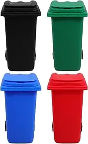SHINEOFI Sturdy Plastic Mini Trash Can Wheels Desktop Pencil Holder Opening Lid