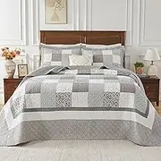 SahSahCasa 100% Cotton 128"x120" Oversized King Quilt, Extra Large Wide Bedspread Lightweight Comforter, 3pcs, Gray