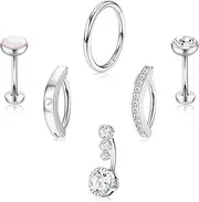 [ZZHDCC] 6Pcs Belly Button Rings Silver/Gold Plated Belly Rings Surgical Stainless Steel CZ Clicker Belly Button Piercings for Women