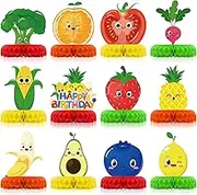 12 Sets Fruit Birthday Table Decorations Dancing Fruit Honeycomb Centerpiece Fruit Party Table Topper Honeycomb for Boys Girls Fruit Theme Birthday Baby Shower Party Supplies Decorations