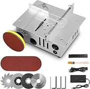 Mini Table Saw with Polishing Disc and 4 Blades, Mini Circular Saw with 7-Speed Power Supply Adjustable, 0.1-15 mm Saw Blade Height Adjustable, Portable Table Saw Small for Precise Woodwork