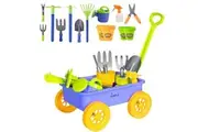 Dimple Garden Wagon Tools Toy Set Premium 15 Pcs Kids Gardening Tools Wagon Toy Set - Sturdy Durable - Top Yd, Beach, Sand, Garden Toy - Great for Kids Toddlers Garden Toy Set Green Single