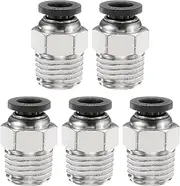 uxcell 5pcs Push to Connect Fittings 1/4" Tube OD x 1/4" NPT Thread Male Straight Union Fittings Copper Quick Connect Pneumatic Fittings for Semi Truck Trailers Air Brake System, Black