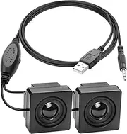 Sarini 1 Pair Mini Computer Speakers for Desktop PC 3.5mm TRS Input with Volume Control USB Powered Stereo Hidden Type Small Speakers