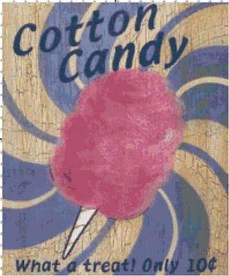 Retro Cotton Candy Ad Sign Counted Cross Stitch Pattern Needlepoint
