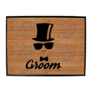 Groom Glasses Top Hat Married - Funny Novelty Doormat Man Cave Floor mat