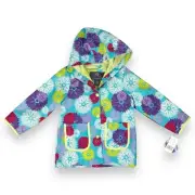 Skechers Rain Jacket Girls 4T Slicker Blue Floral Hooded Lined Snap Front Pocket