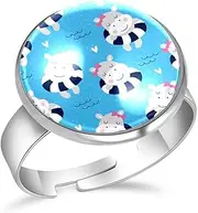 Open Adjustable Rings Anniversary Birthday Jewelry Gifts for Women Girls, Hippo Girls Swimming Blue Water