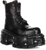 Newrock Leather Tank Chunkky Platform Lace Up Boot Black UK 4 - 12