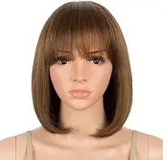 Generic Beautiful ombre synthetic wig bob short hair high temperature wire heat resistant synthetic wig with bangs women's wig (Light Brown)