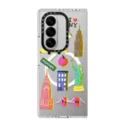 Galaxy Z Fold7 Clear Magnetic Case New York City retro art - nyc symbols silkscreen and riso