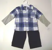 CARTER'S Baby Boys Blue Plaid Pants Set Size 12 Months NWT