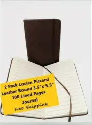 2 PACK 100 Pages Lucien Piccard PU Leather Journal Notebook Ruled