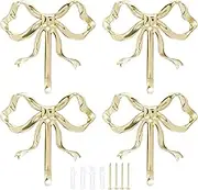 Abizarch Gold Wall Hook, 4 Pcs Coat Hook Bow Knot Hook Hanger for Decor and Hat Towel Clothes Hanging, Multifunctional Brass Hook for Home Use in Bathroom Bedroom Kitchen Living Room