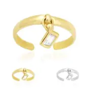 14k Gold Yellow & White Dangle Bezel Set Princess Cut CZ Toe Ring