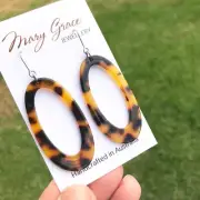 Long Oval Hoop Leopard Resin Dangle Earrings , Modern Funky Jewellery for Women