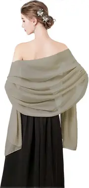 unbrand Soft Chiffon Scarfs Shawls and Wraps for Evening Dresses Wedding Shawl Wraps Bridal Scarve for Women Beige Green One Size