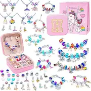 MOTYYA Charm Bracelet Making Kit for Girls 8-12, Art & Crafts for Ages 6-8 Kids DIY Jewelry Making Kit with Initial Box Perfect Personalized Gift 7+ 9 10 11 Year Old Girls Birthday Christmas Stuff - H