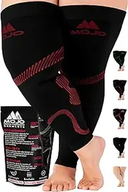 MoJo Sports XXL Full Leg Support & Recovery Compression Thigh Sleeve - Treat Hamstring and Quad Injuries - Hamstring Compression Sleeve - Running Compression Thigh Sleeve (3XL, Black Red)