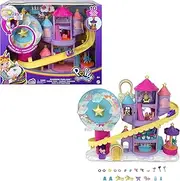 Polly Pocket Rainbow Funland Theme Park, 3 Rides, 7 Play Areas, Polly and Shani Dolls, 2 Unicorns & 25 Surprise Accessories (30 Total Play Pieces)